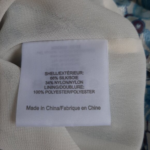 Tory Burch Silk Nylon Metallic Blue Floral Tunic Top Size 10 Keyhole Front - Picture 8 of 8